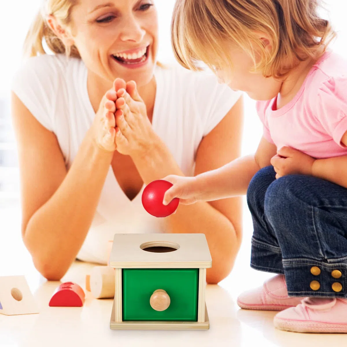 Toddmomy Montessori Oggetti Scatola di Permanenza Palla Drop Giocattoli in Legno per Bambini