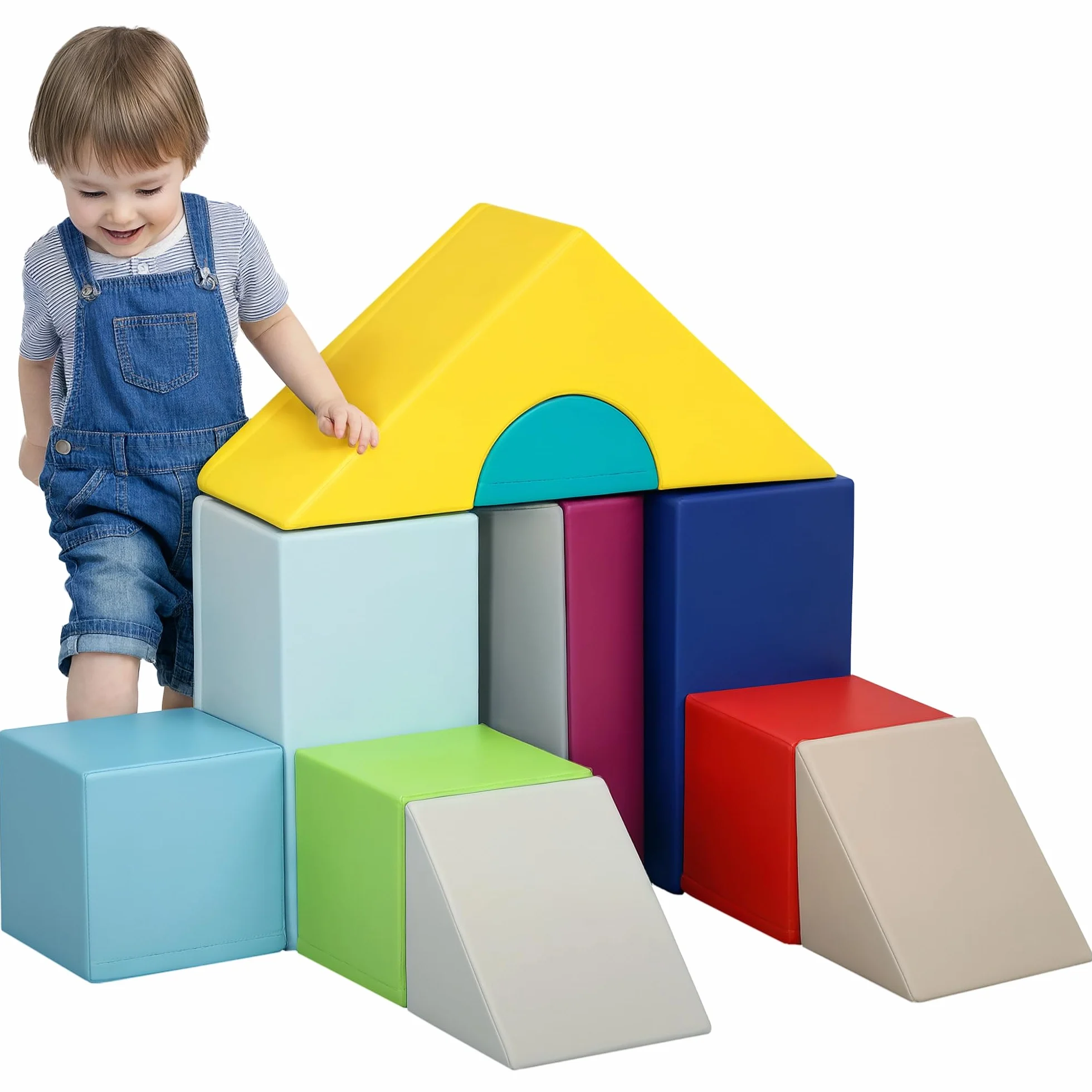HOMCOM Set di 11 Blocchi Morbidi in Schiuma e PU per Bambini 1-3 Anni, Giocattoli per Arrampicata Multicolore