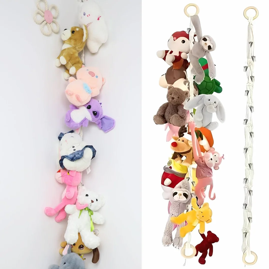 2M Porta Peluche da Appendere, Supporto per Animali di Peluche da Appendere, Porta Peluches Salvaspazio, Con 20 Clip in Metallo per la cameretta dei bambini