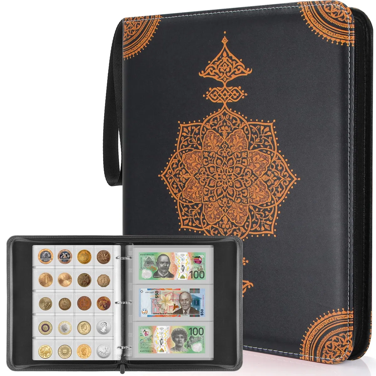JoyHood Album per collezione di monete, 400 tasche per monete + 15 tasche per banconote, organizer per monete da 20/25/27/30/38 mm