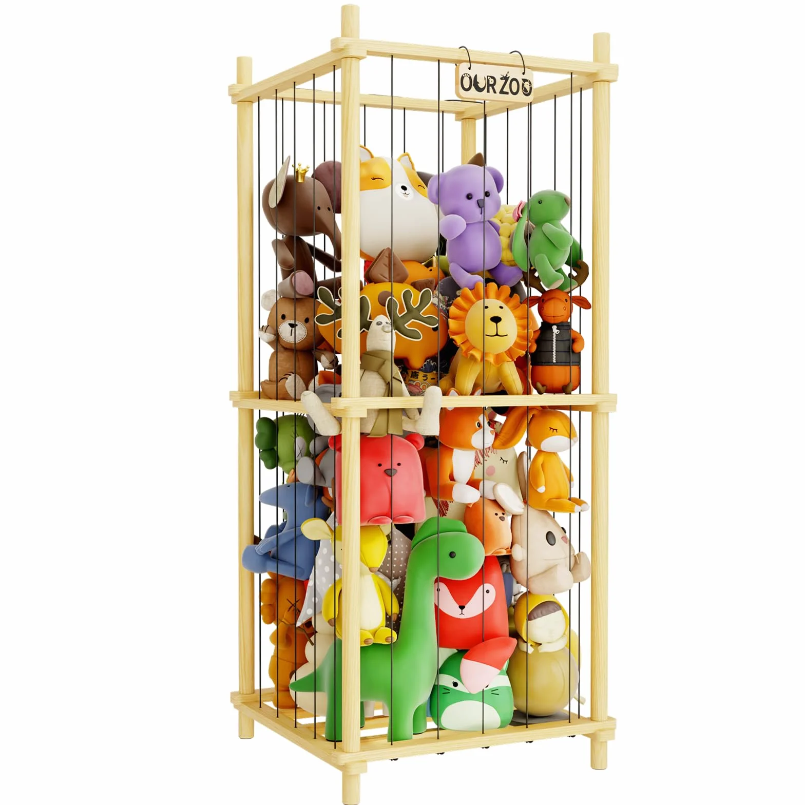 Porta Peluche Giocattoli Verticale Legno, Portagiochi Bambini Contenitori Montessori, Mobiletto Organizzatore Peluche, Scaffale Bambini Salvaspazio, per Stanza dei Giochi, Cameretta