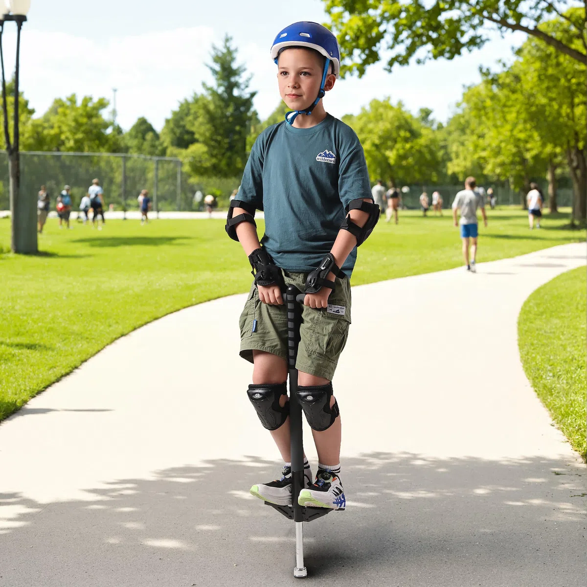 Pogo Stick Relaxdays per Bambini, springstock Fino a 35 kg, Imbottito, da Esterno, Antiscivolo, Acciaio Inox, Nero