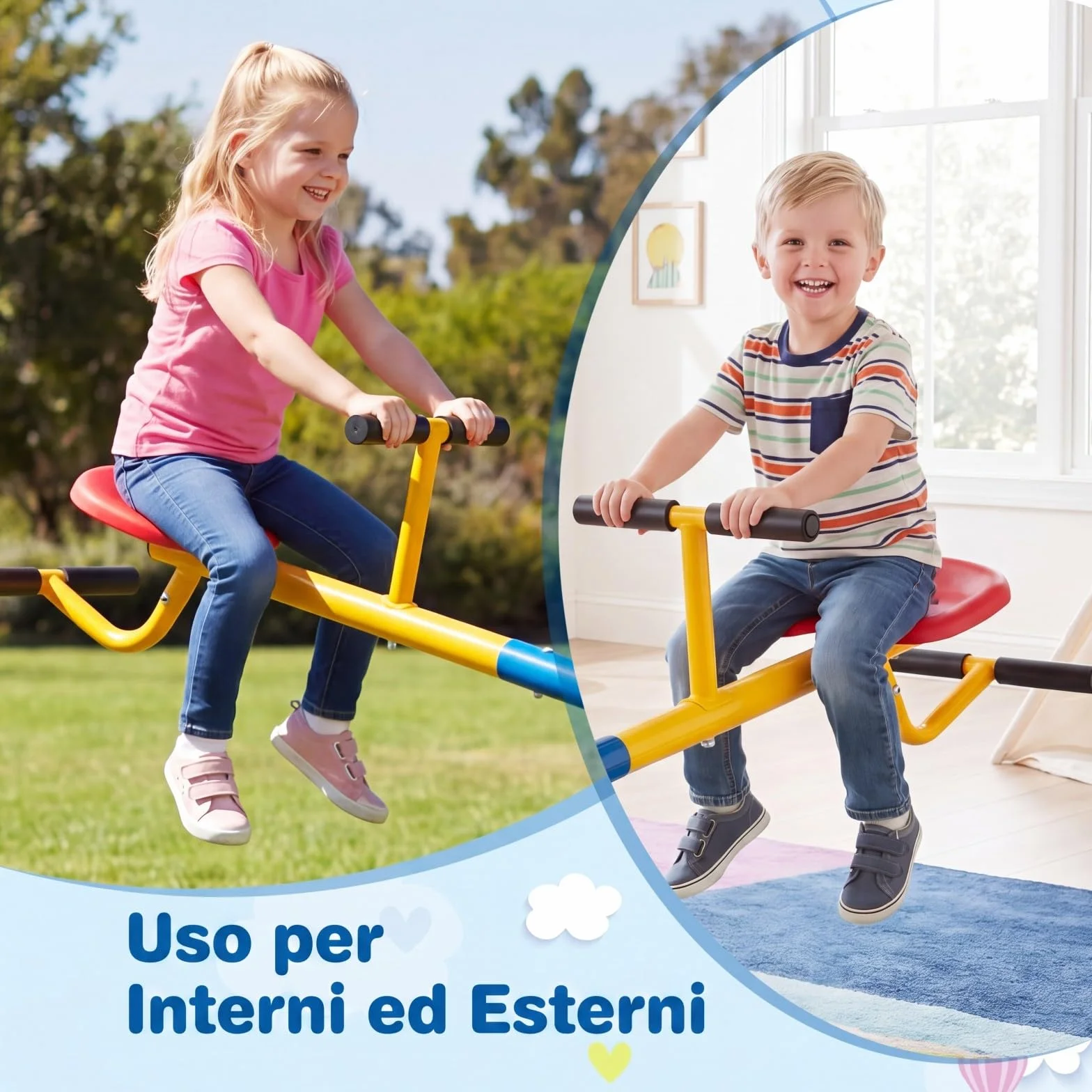COSTWAY Altalena Basculante per Bambini, Altalena Saliscendi a 360° con Fermo per le Gambe, Altalena Basculante per Esterno Cortile e Parco Giochi, 2 Posti a Sedere