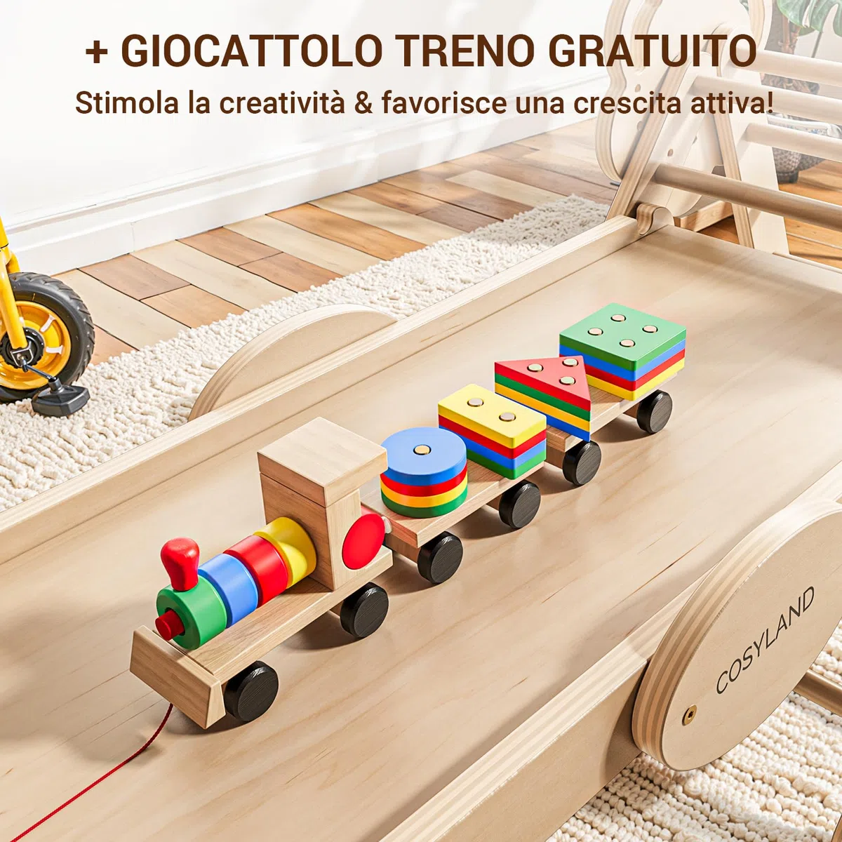 COSYLAND Triangolo di Pikler Regolabile 3 Livelli con Scivolo 8 in 1 per Bambini 18M-6Y Naturale