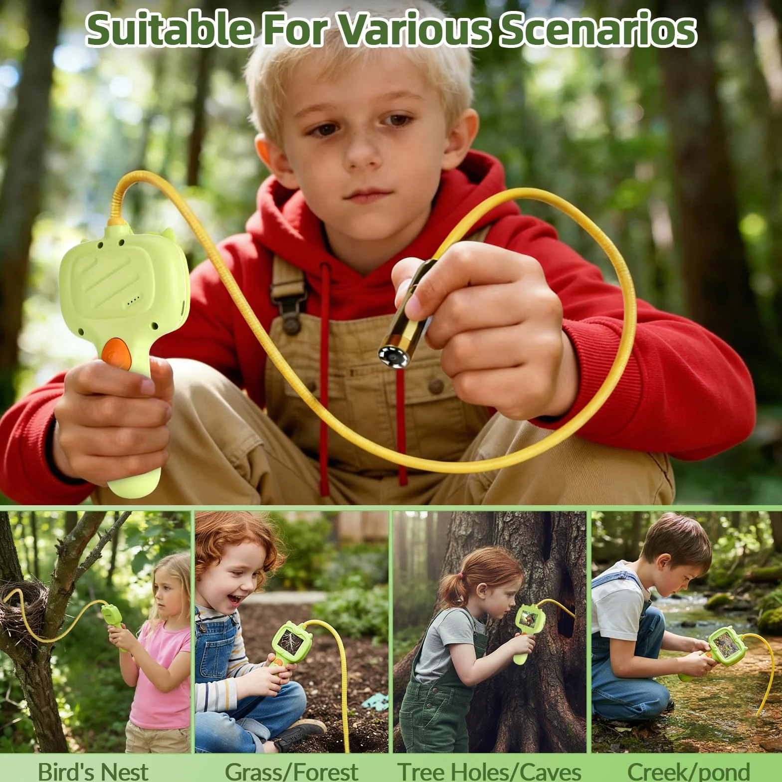 Sprifityy Endoscopio per Bambini,Fotocamera endoscopica con luce, Gioco STEM per esplorazione all'aperto,Impermeabile IP67,per ragazzi e ragazze di 4, 5, 6, 7, 8, 9, 10 anni
