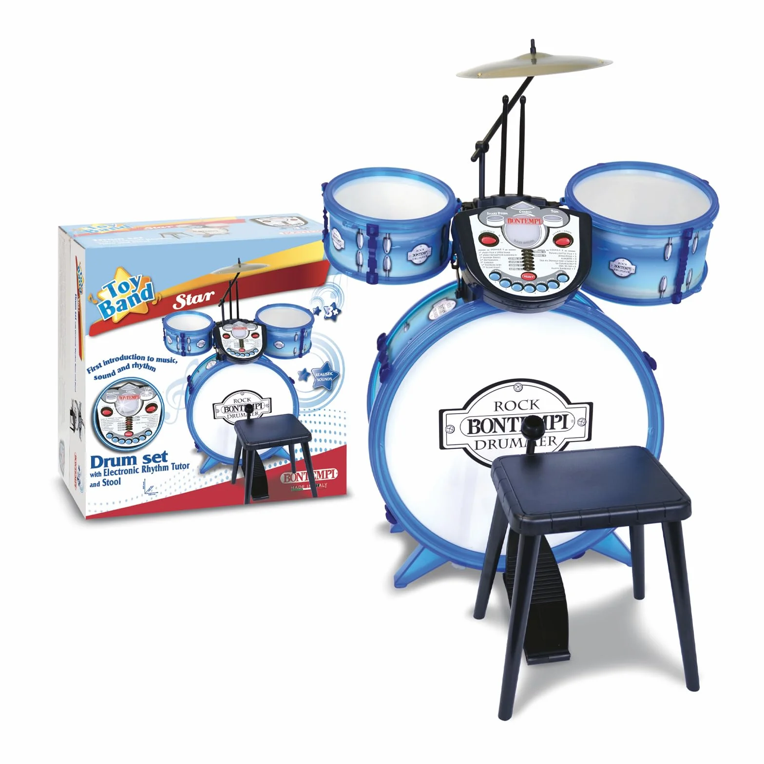 Bontempi | RhythmMaster: Batteria Elettronica con Suoni Realistici, Impulsi Luminosi e Funzioni Avanzate, 500x500x680 mm