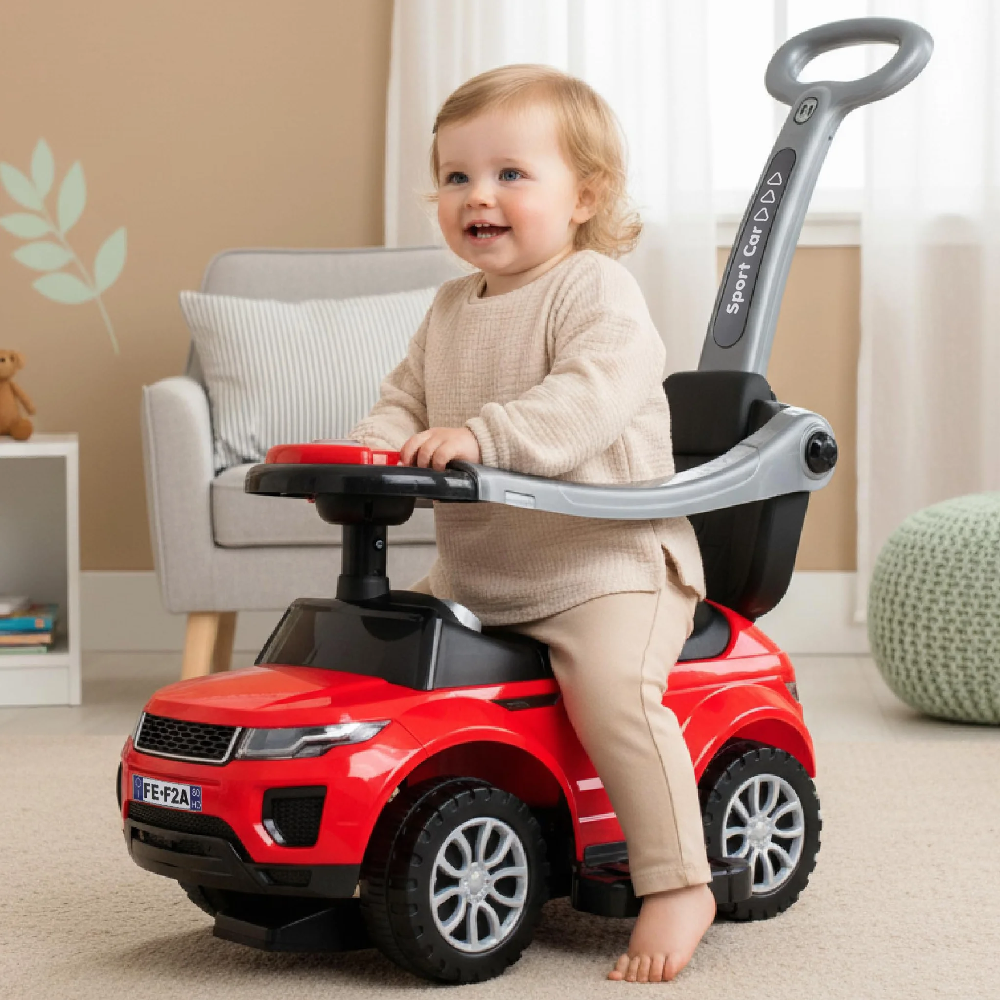 Auto a spinta per bambini 4in1, scivolo a partire da 1 anni, con clacson e musica, spazio per riporre i bagagli sotto il sedile (Rosso)