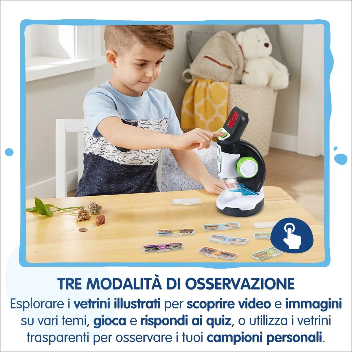 VTech Video Microscopio Interattivo, Microscopio Bambini Digitale con Video Originali BBC, Schermo 2,4", Zoom 200x, 9 Vetrini Illustrati, Slot MicroSD, Lingua Italiana, Batterie Incluse, 7-99 Anni