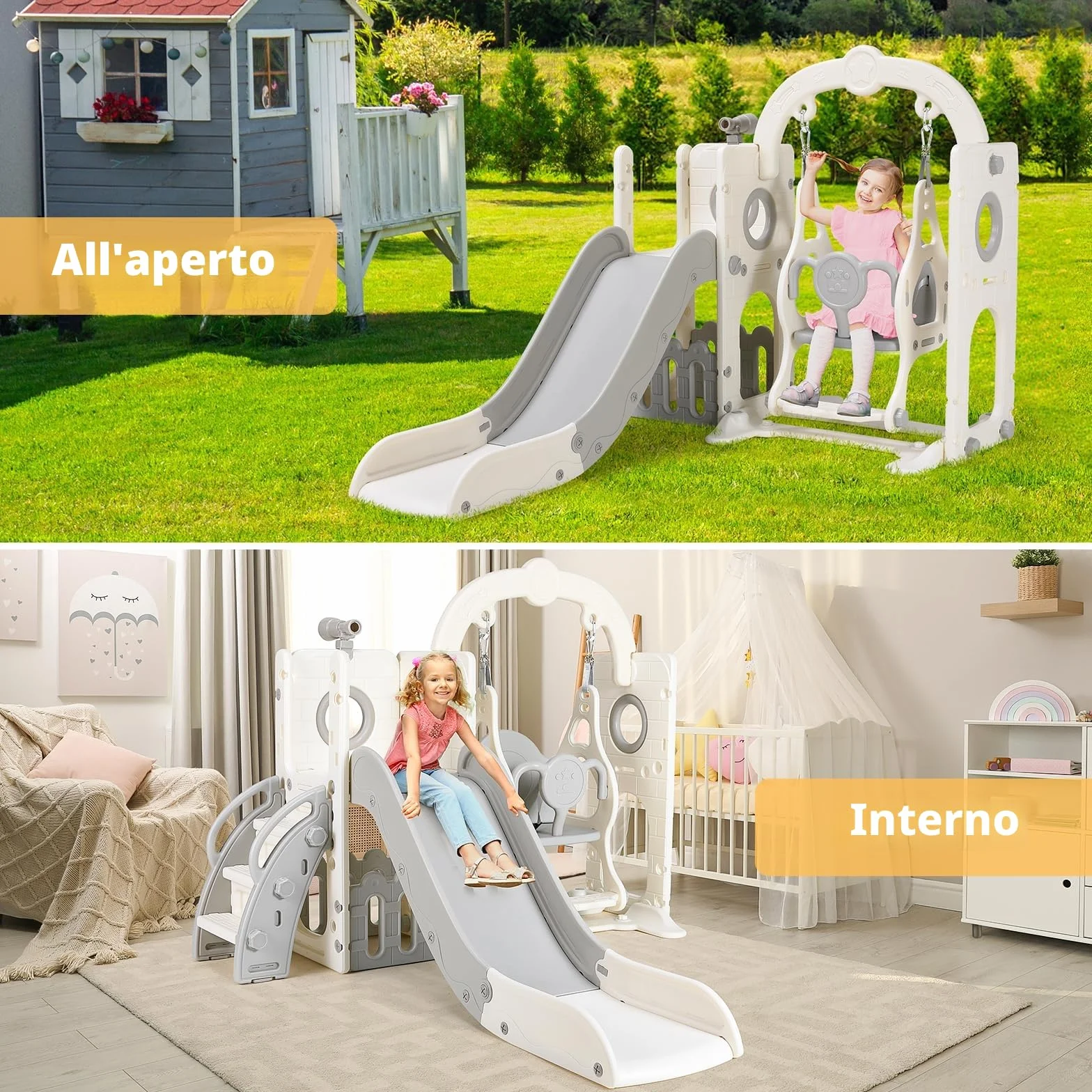 Scivolo per Bambini, Toddler Climber Swing Set, 5 in 1 Parco Giochi, con Altalena, Scivolo, Scala da Arrampicata, Telescopio, Deposito, Set di Giochi per Interni all'aperto, Scivolo Indipendente