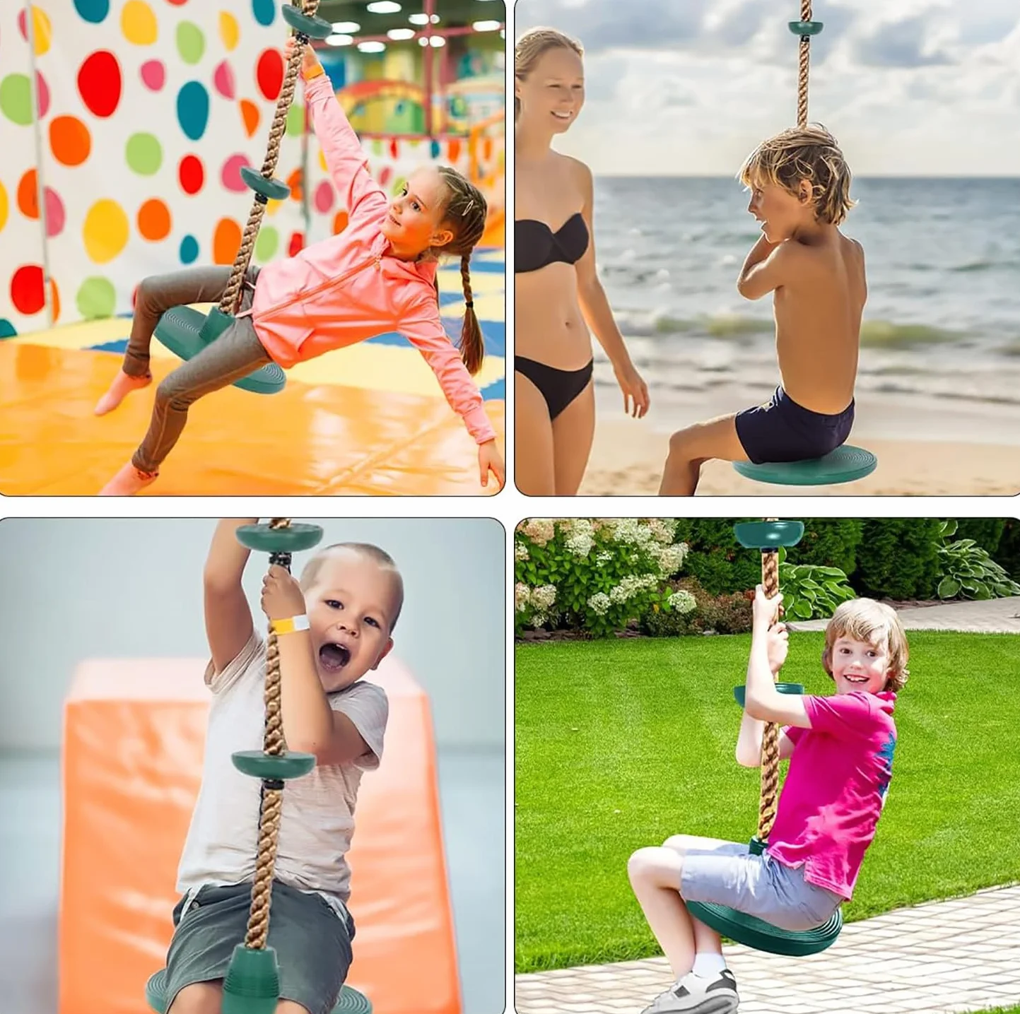 Altalena con Corda da Arrampicata, Altalena per Bambini da Esterno con Sedile Regolabile, Lunghezza della Corda Regolabile, Portata fino a 200 kg per Giardino, Parco, Parco Giochi (Verde)