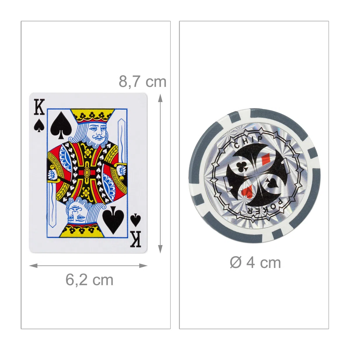 Relaxdays Valigetta Poker, 300 Chips Laser, 2 Mazzi di Carte, 5 Dadi, Dealer, Richiudibile & Portatile,Alluminio,Argento