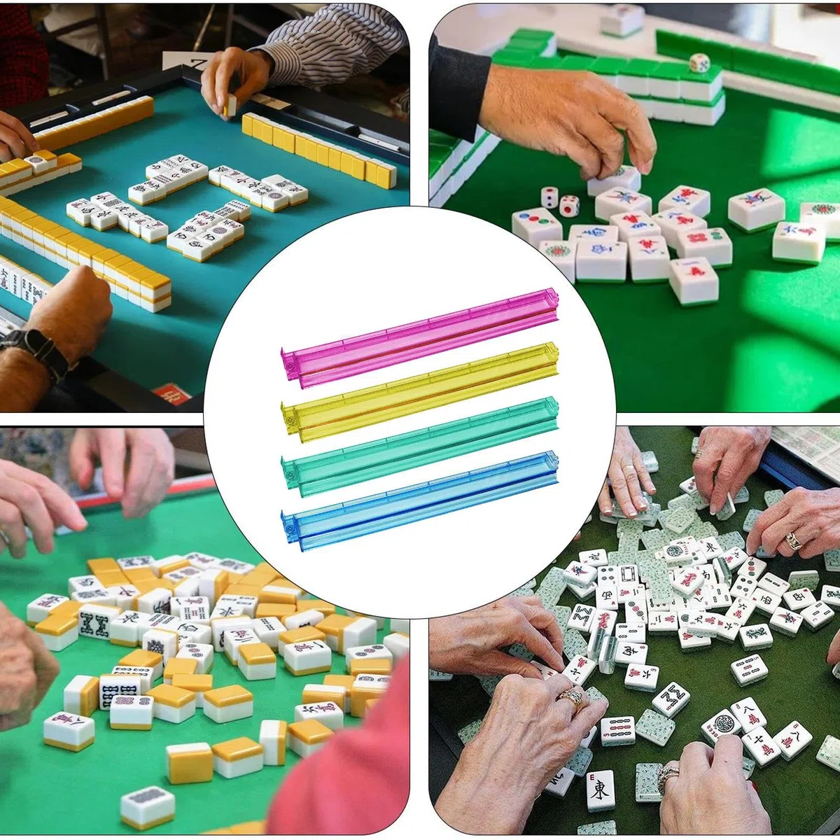 Mahjong Rack Acrilico con Pushers Set di 4 Organizer Trasparenti
