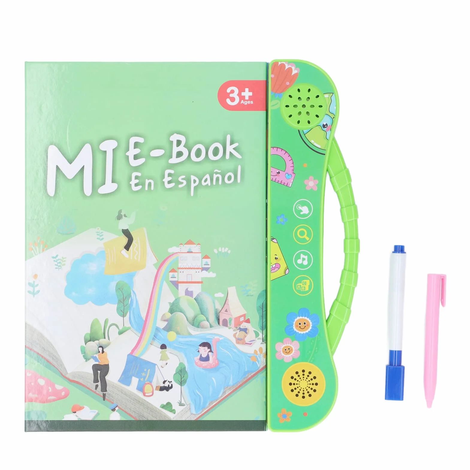 SIXRUN Libro Sonoro Educativo Interattivo Parlante Spagnolo per Bambini con Giochi e Storie, Impara lo Spagnolo per Bambini Verde, Plastica 10,0x9,1 Pollici