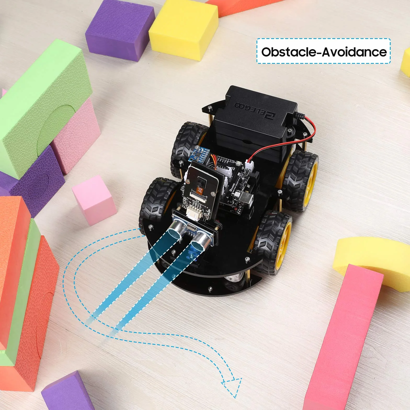 ELEGOO Kit Robotico Auto Intelligente Automatico 4.0 con UNO R3, Modulo di Tracciamento Lineare, Sensore Ad Ultrasuoni, Telecomando IR, Giocattolo Educativo per Studente Arduino