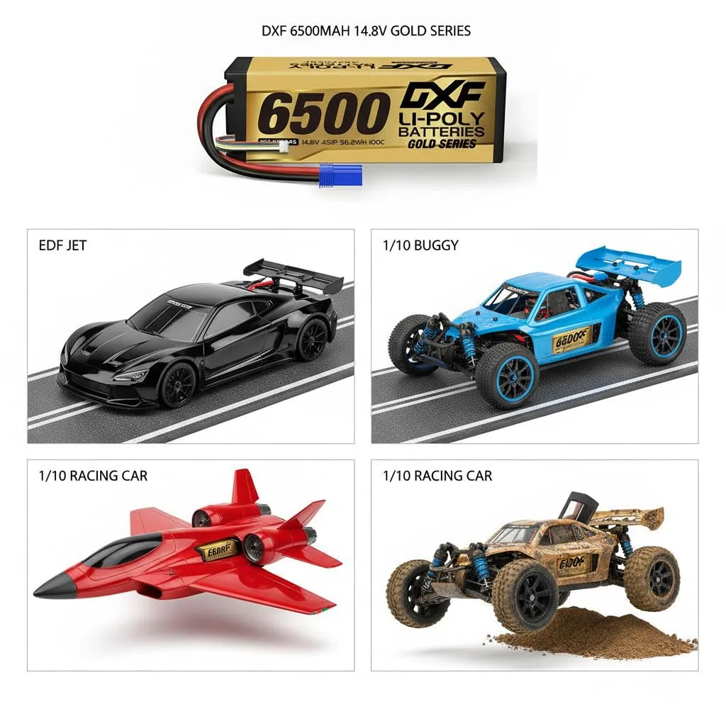 DXF Batteria LiPo 4S 6500mAh 100C 14.8V Presa EC5 Set di 2 custodie rigide per auto RC 1/8 1/10 Camion Buggy Truggy Corsa Hobby ad alta scarica ricaricabile ai polimeri di litio