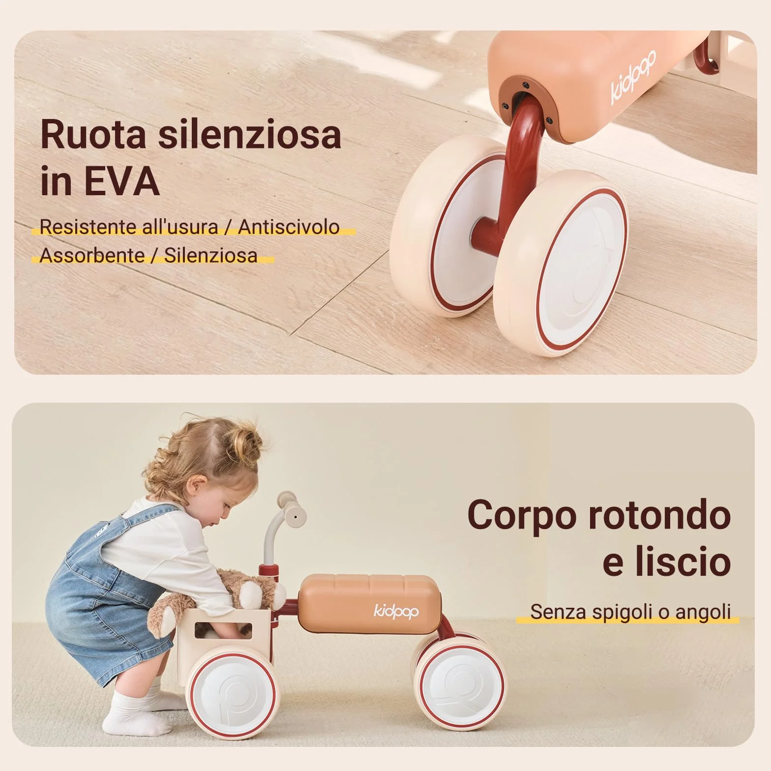 kidpop Toast Balance Bike/Passeggino per Bambini, Veicolo Convertibile, Telaio a Triplo Anti-Ribaltamento, Sedile Rimovibile, Cestino Sicuro per Alimenti