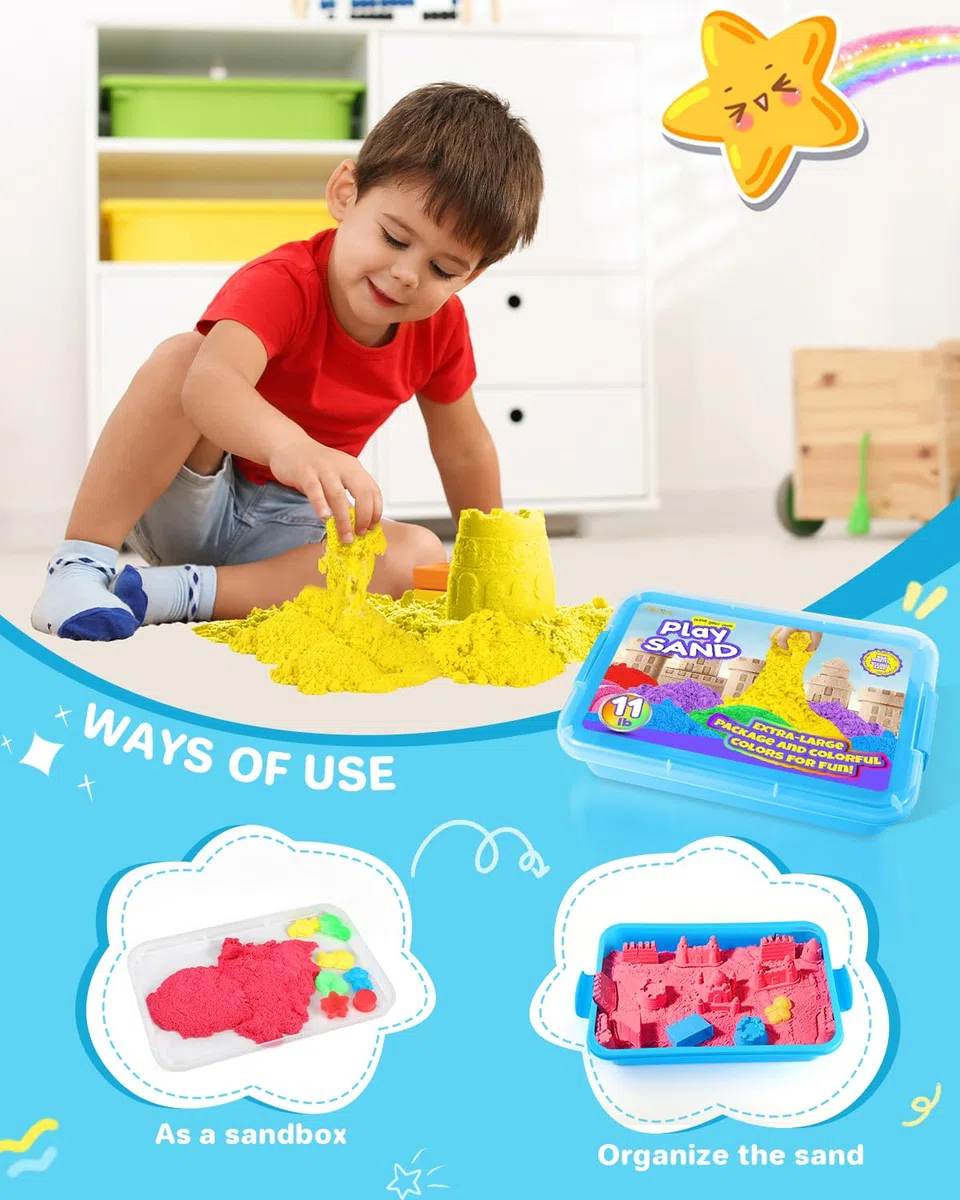 Sabbia Magica per Bambini 5000g 6 Colori Set con Coperchio