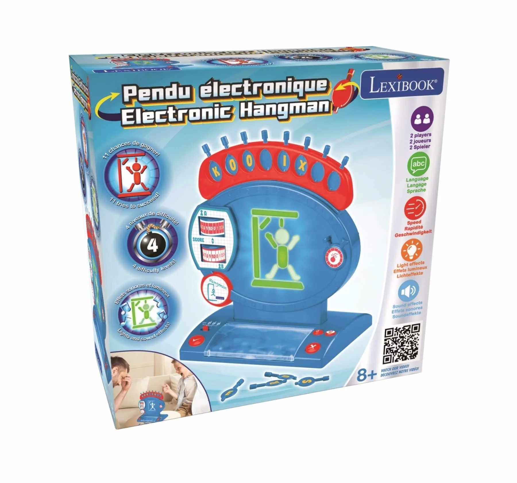 Lexibook, Boia elettronico, gioco da tavolo per bambini e famiglie, ortografia e vocabolario, effetti luminosi e sonori, 2 giocatori, blu/rosso, JG800