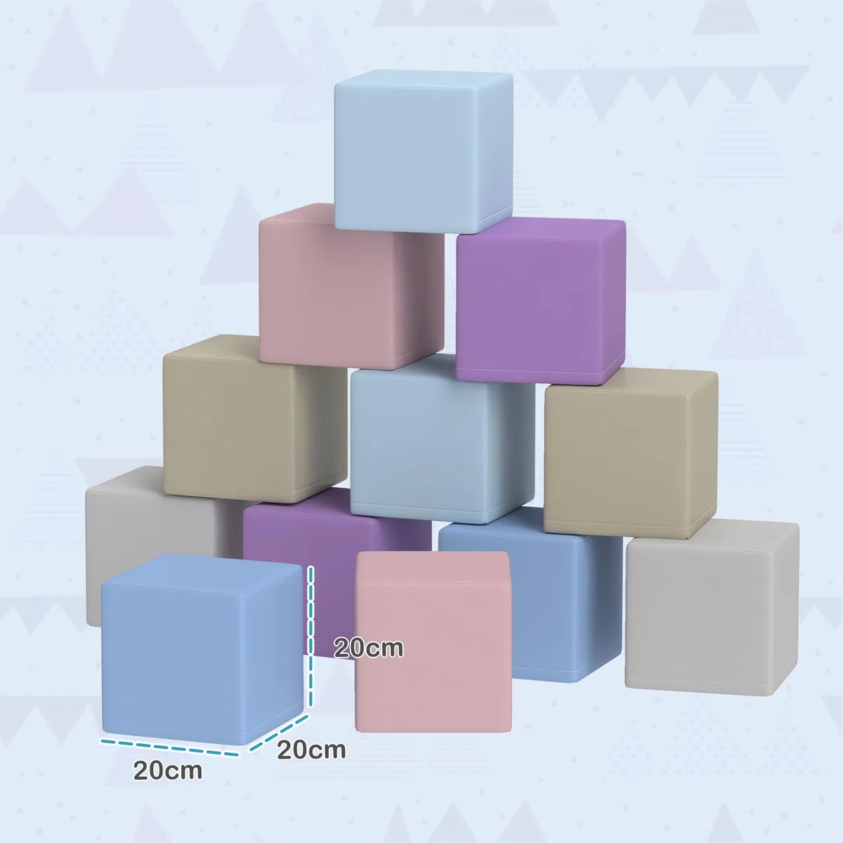 HOMCOM Set 12 Blocchi Schiuma per Bambini 12-36 Mesi, Costruzioni Morbide PU EPE 20x20x20 cm, Multicolore Chiaro