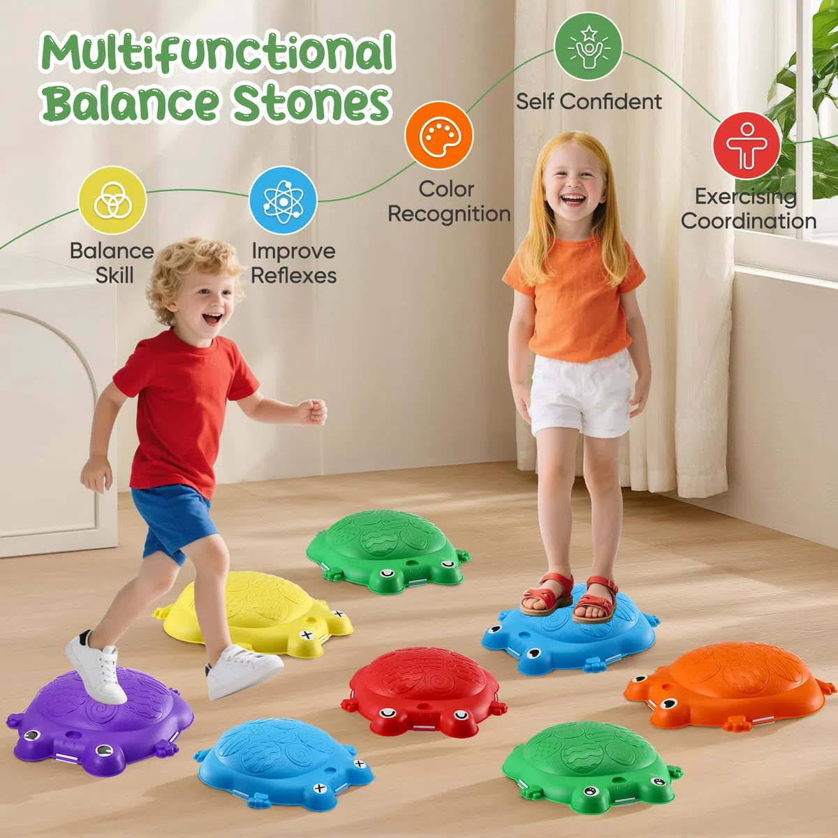 Pietre di Bilanciamento Bambini 8 Pezzi Stepping Stones Rana Equilibrio Coordinazione Percorsi Ostacoli Interni Esterni