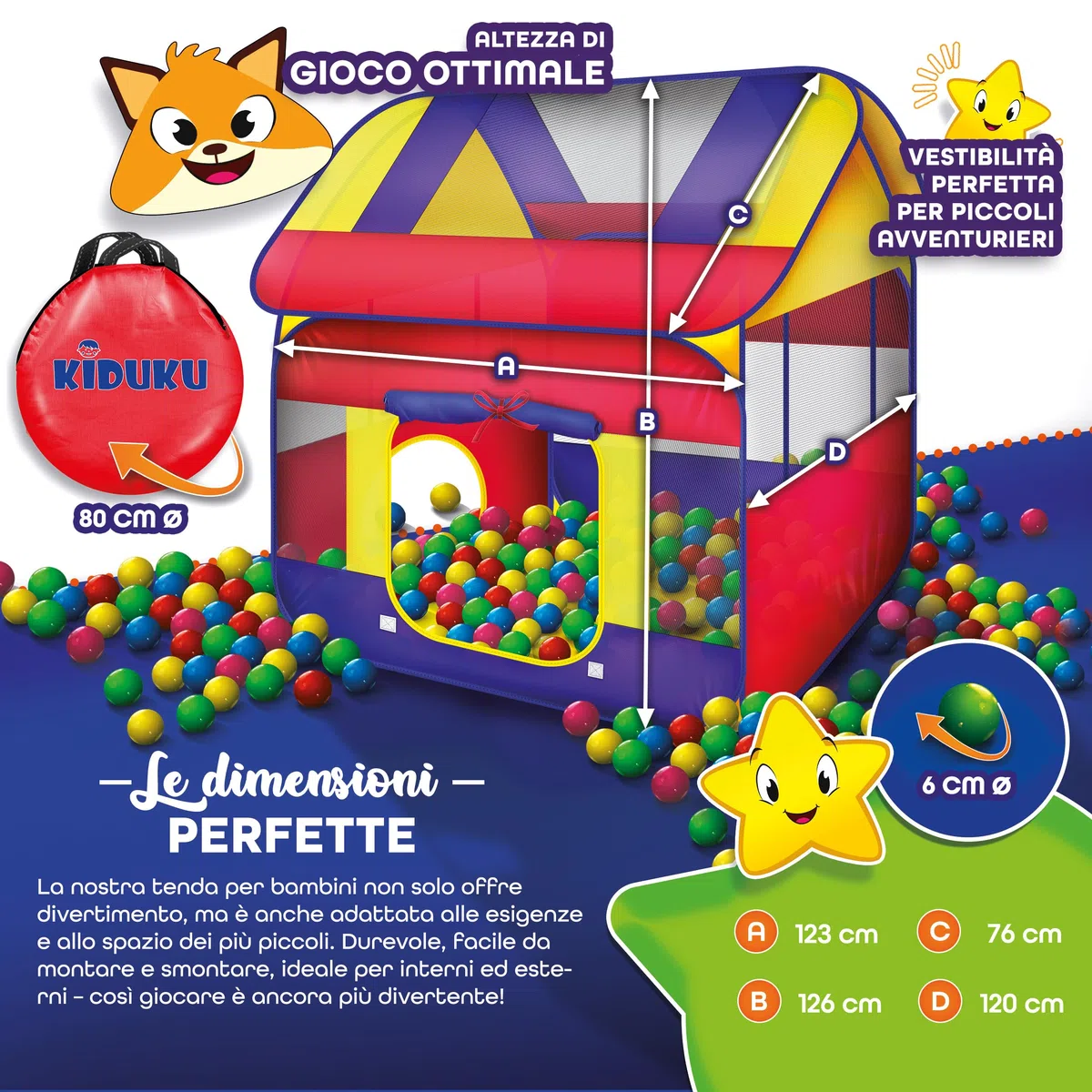 KIDUKU® Tenda Pop Up per bambini con piscina palline 300 palline borsa trasporto