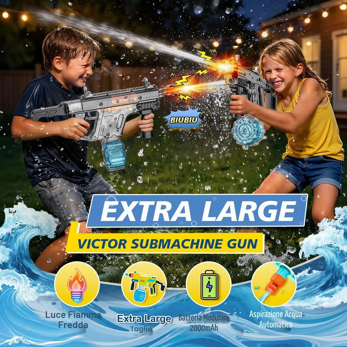 JONRRYIN Pistola ad Acqua Elettrica Automatica con Luci LED, Fucile ad Acqua Autocaricante Capacità 450ml, Portata 8m per Adulti e Bambini Piscina Spiaggia Giardino Feste Estive (Nero)