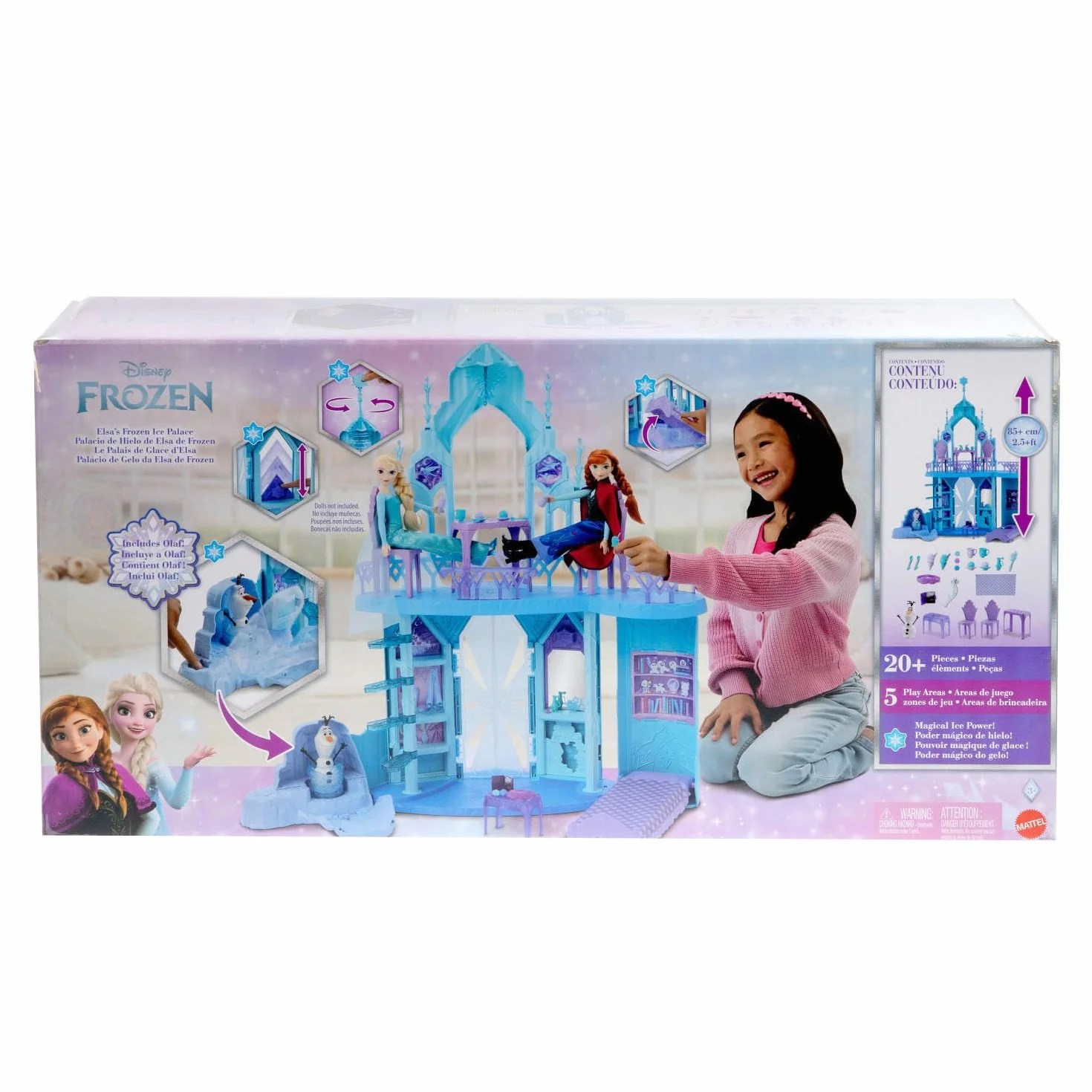 Mattel Disney Frozen - Palazzo di Ghiaccio di Elsa, set con personaggio Olaf e 21 accessori inclusi, 5 aree di gioco ispirate ai film, giocattolo per bambini, 3+ anni, JGG41