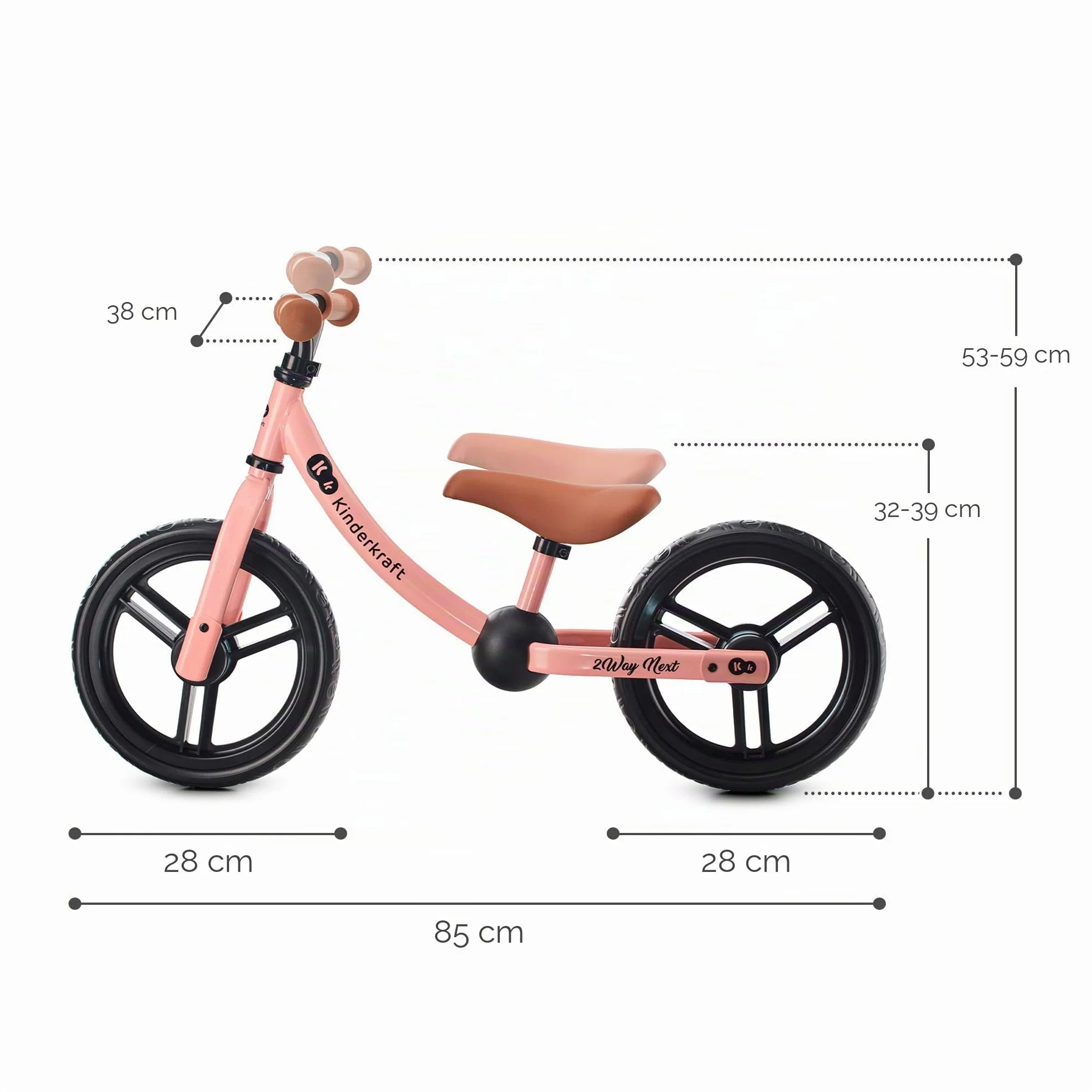 kk Kinderkraft 2WAY NEXT Bicicletta bambini 2-5 anni, Bici senza pedali, 12 polici ruote, Design sportivo, Regolazione della sella, Bloccasterzo, Montaggio facile, Struttura leggera, Rosa