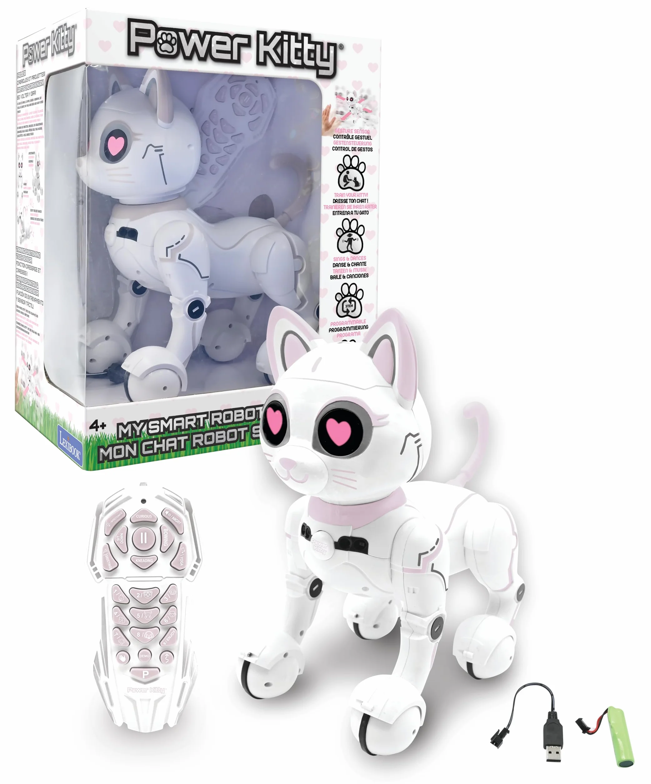 Lexibook - Power Kitty® - Gatto robot telecomandato, robot intelligente programmabile, luce, suono, bianco/rosa - KITTY01