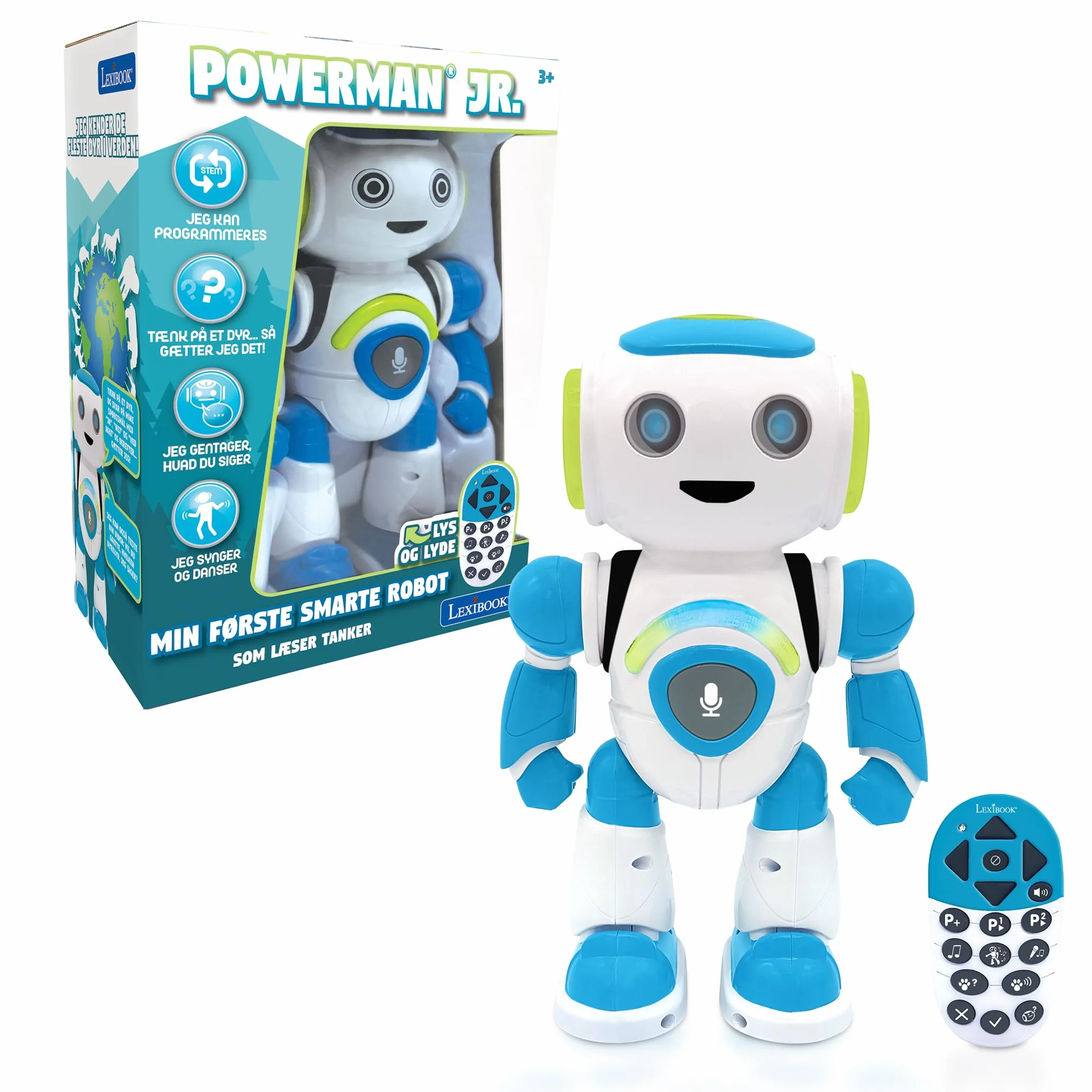 Lexibook, Powerman Jr., Robot giocattolo intelligente interattivo che legge nella mente giocattolo per bambini che ballano musica, Blu, ROB20IT