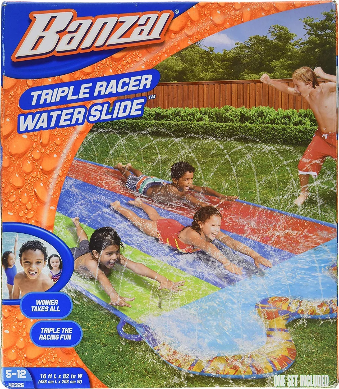 Banzai Scivolo d'acqua Triple Racer 4,6 m con 3 bodyboard multicolore