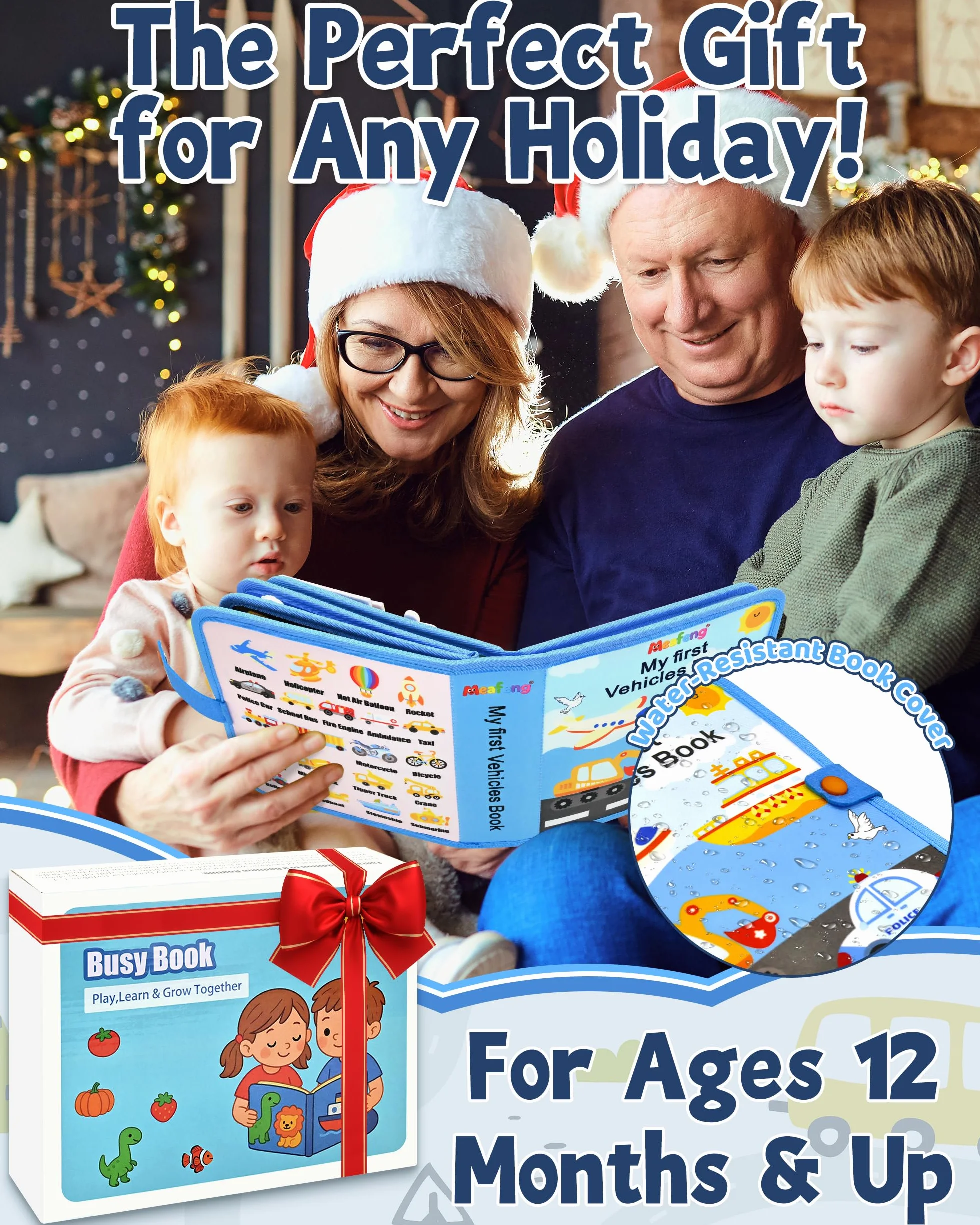 Libro Montessori Interattivo 1 Anno – Busy Board Sensoriale Educativo con Tema di Trasporto, 10 Pagine di Attività, Giochi Montessori per Bambini 1-3 Anni, Regalo Didattico e Creativo