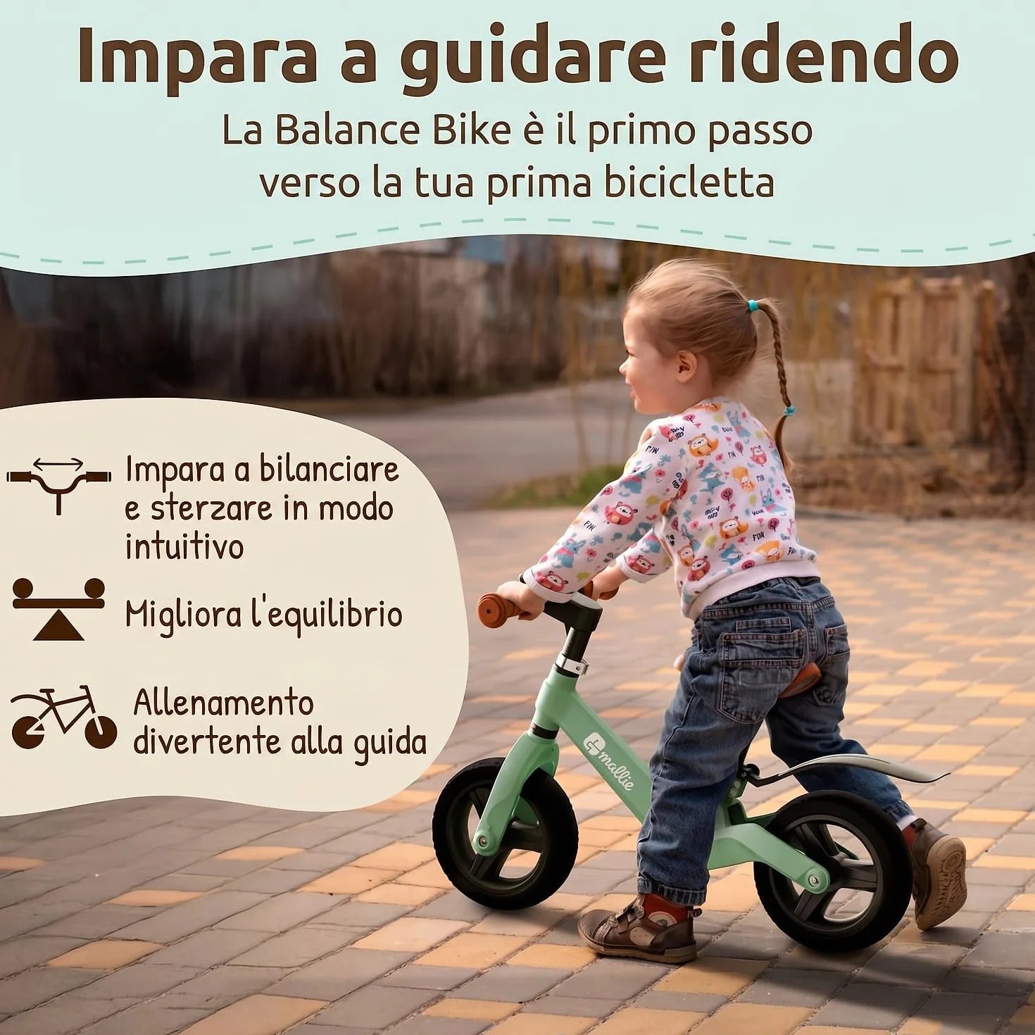 Mallie® Bicicletta Bambini 2-3 Anni con campanello - Balance Bike, Regalo Bambina 3 Anni, Giochi Bambina 2 Anni, Bici Senza Pedali 2 Anni, Regalo Bambino 4 Anni