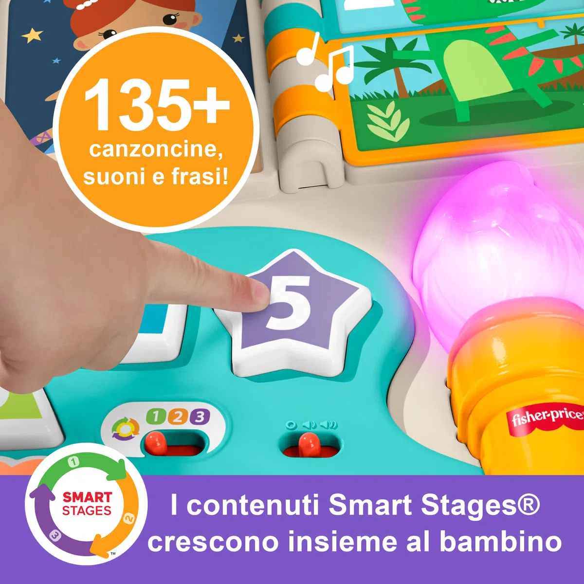 Fisher-Price - Tavolino attività 4 in 1, Pannello interattivo e cavalletto d'Arte, con luci, Suoni e canzoncine, Versione Italiano +ES+in+PT, Giocattolo per Bambini, 6+ Mesi, JGW89