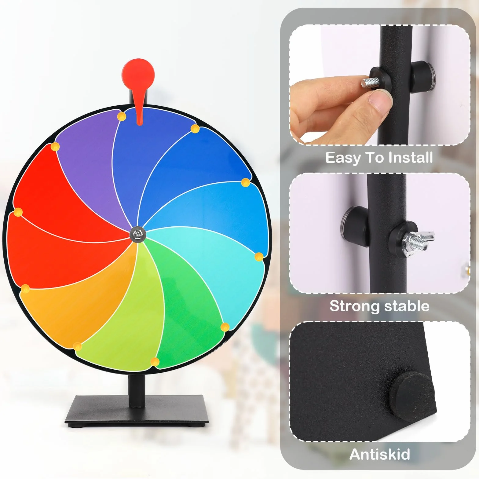 Kit Ruota dei Premi Girevole da 40cm, Ruota della Roulette a 10 Slot Ruota della Lotteria con Supporto Ruota da Tavolo per Carnevale Fiere Vinci Giochi di Giri della Fortuna (Colorato)