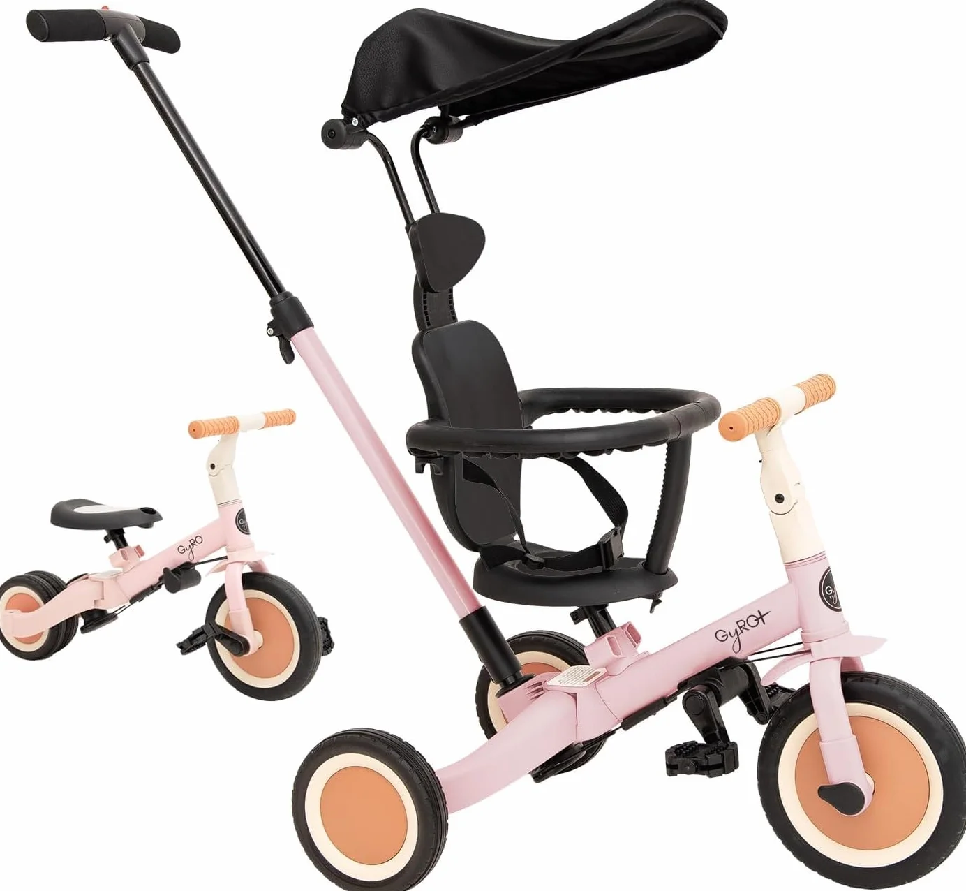 Olmitos - Triciclo evolutivo per bambini 5 in 1, bicicletta per bambini da 1 anno a 5 anni, da triciclo a bicicletta con o senza pedali, adattabile e trasformabile (Gyro + Rosa