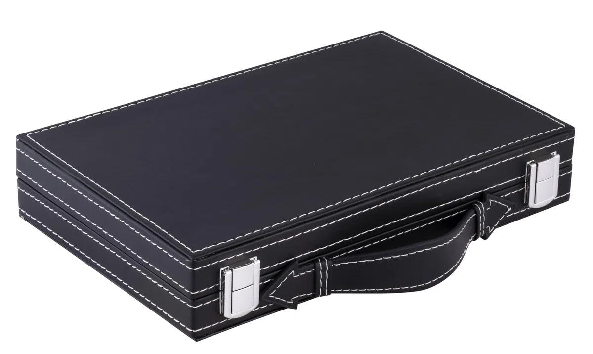 Engelhart - 250513 - Valigetta Backgammon 30 cm (11 Pollici) - Similpelle Rossa/Nera/Bianca con Interno in Velluto - Gioco da Tavolo Portatile per 2 Giocatori - Dai 6 Anni in Su