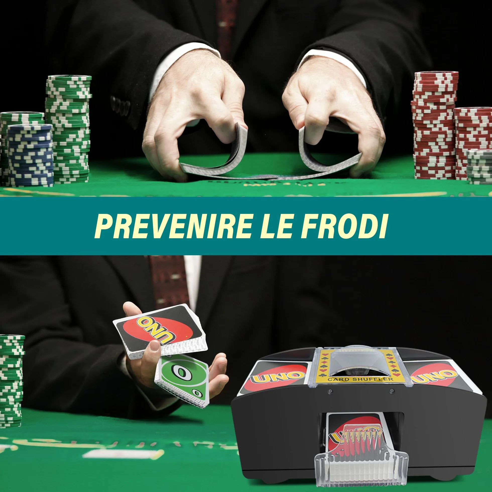 Cheerhom Mischia Carte Automatico, Mescolatore Cartes da Gioco Elettrico per 1-2 Mazzi, Distributore Cartes da Gioco Elettrico per UNO, Poker, Blackjack - USB + Funzionamento a Batteria