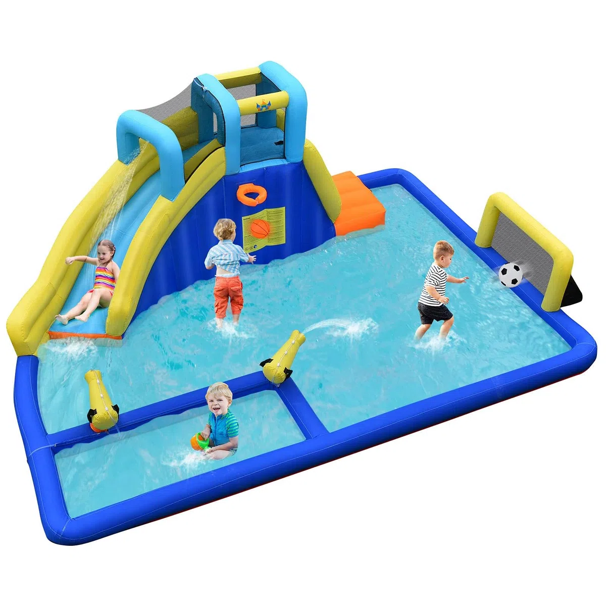 RELAX4LIFE Castello Gonfiabile per Bambini, Piscina Gonfiabile con Trampolino, Scivolo con Salita da Arrampicata e Sottopassaggio, Pieghevole da Esterno (MODELLO 11)