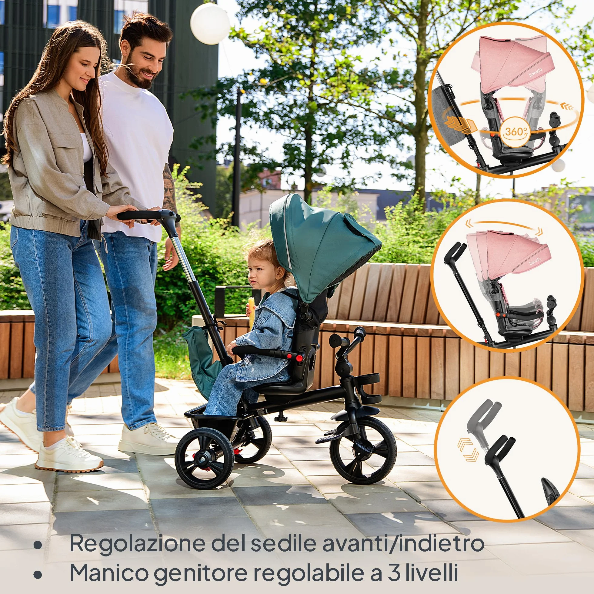 Lionelo Haari 2 in 1 Triciclo bici e passeggino fino a 25kg, Pieghevole, Fronte mamma e fronte strada, Regorabile compatto con Borsa e portabibite, Cinture a 3punti Triciclo per bambini da 1 a 5 anni