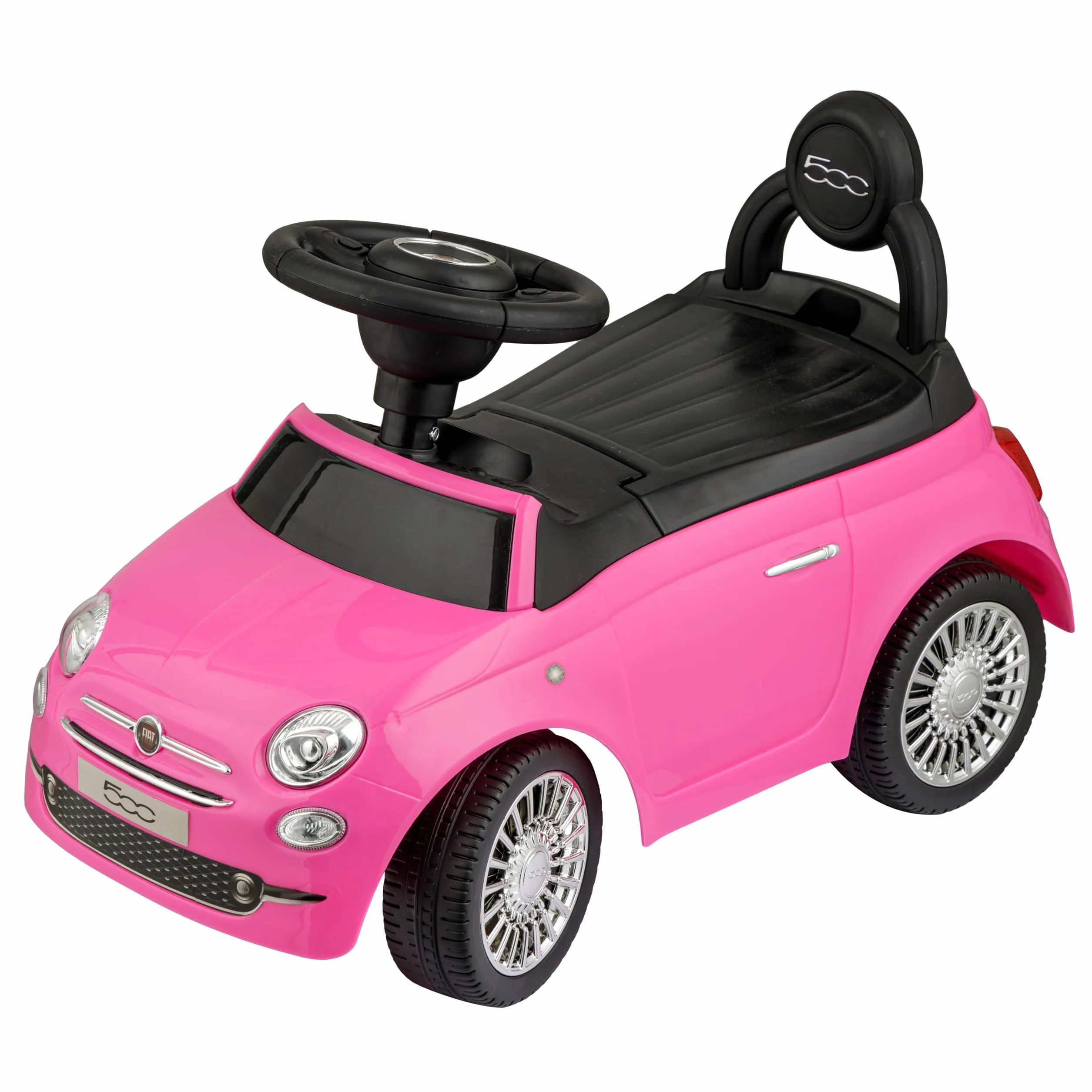 Baroni Toys Macchinina Cavalca Bambini 12-36 Mesi, Fiat 500, Rosa, 28x60x23 cm
