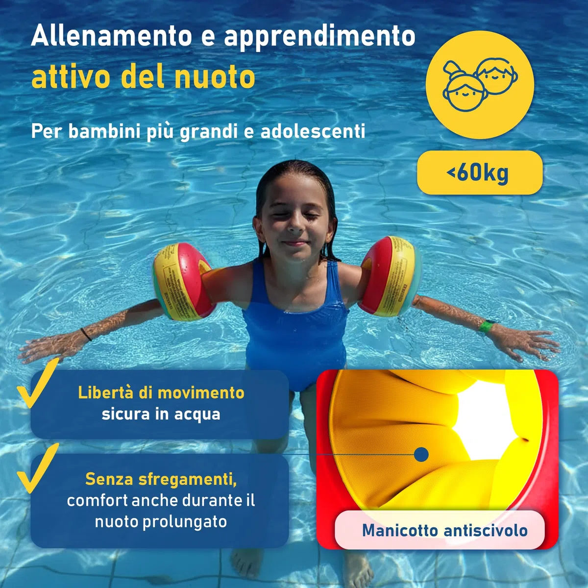 KraulQuappen Braccioli da nuoto per ragazzi bambini fino a 60 kg Ausilio galleggiamento avanzato