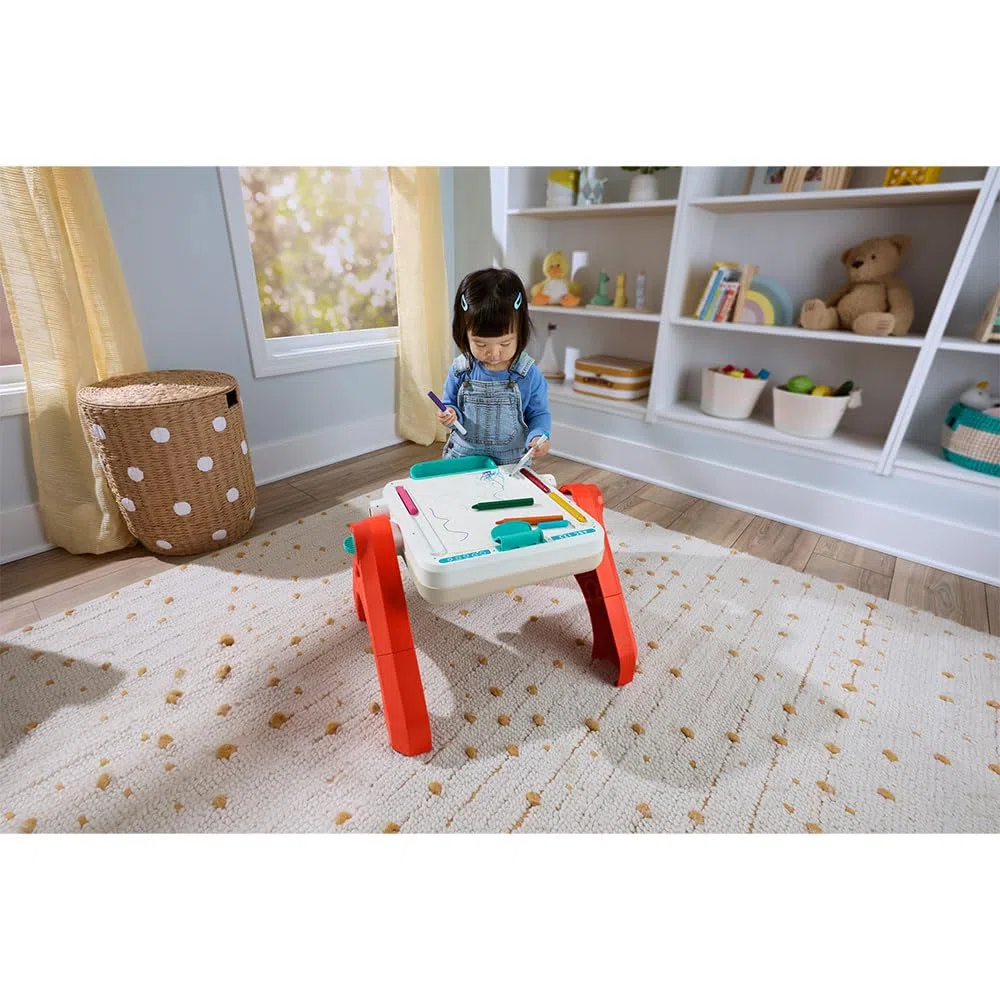 Fisher-Price - Tavolino attività 4 in 1, Pannello interattivo e cavalletto d'Arte, con luci, Suoni e canzoncine, Versione Italiano +ES+in+PT, Giocattolo per Bambini, 6+ Mesi, JGW89