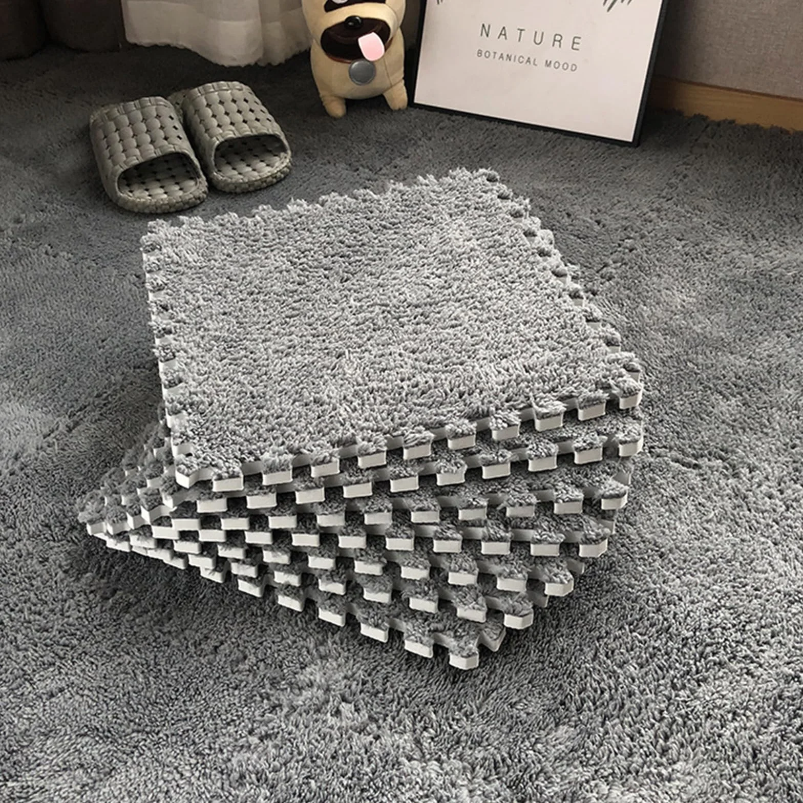 Piastrelle in schiuma a incastro 30x30 cm per tappeti, grigio, 10 pezzi