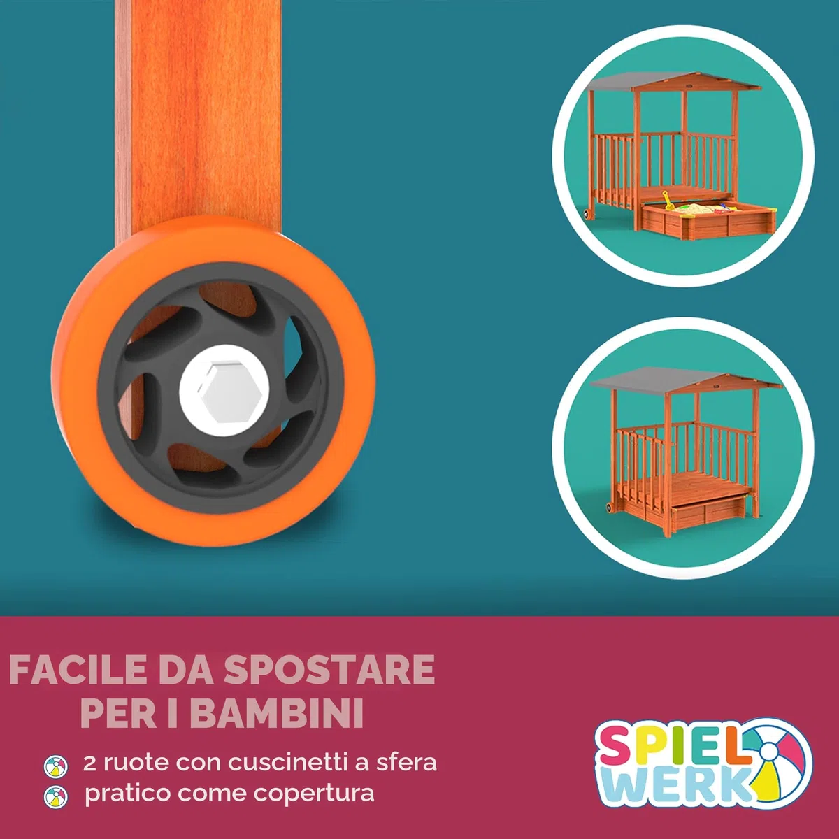 Spielwerk Sabbiera con Tetto 133x127x137cm Protezione UV 50 Legno Naturale Sandbox Bambini Gioco Esterno Playhouse