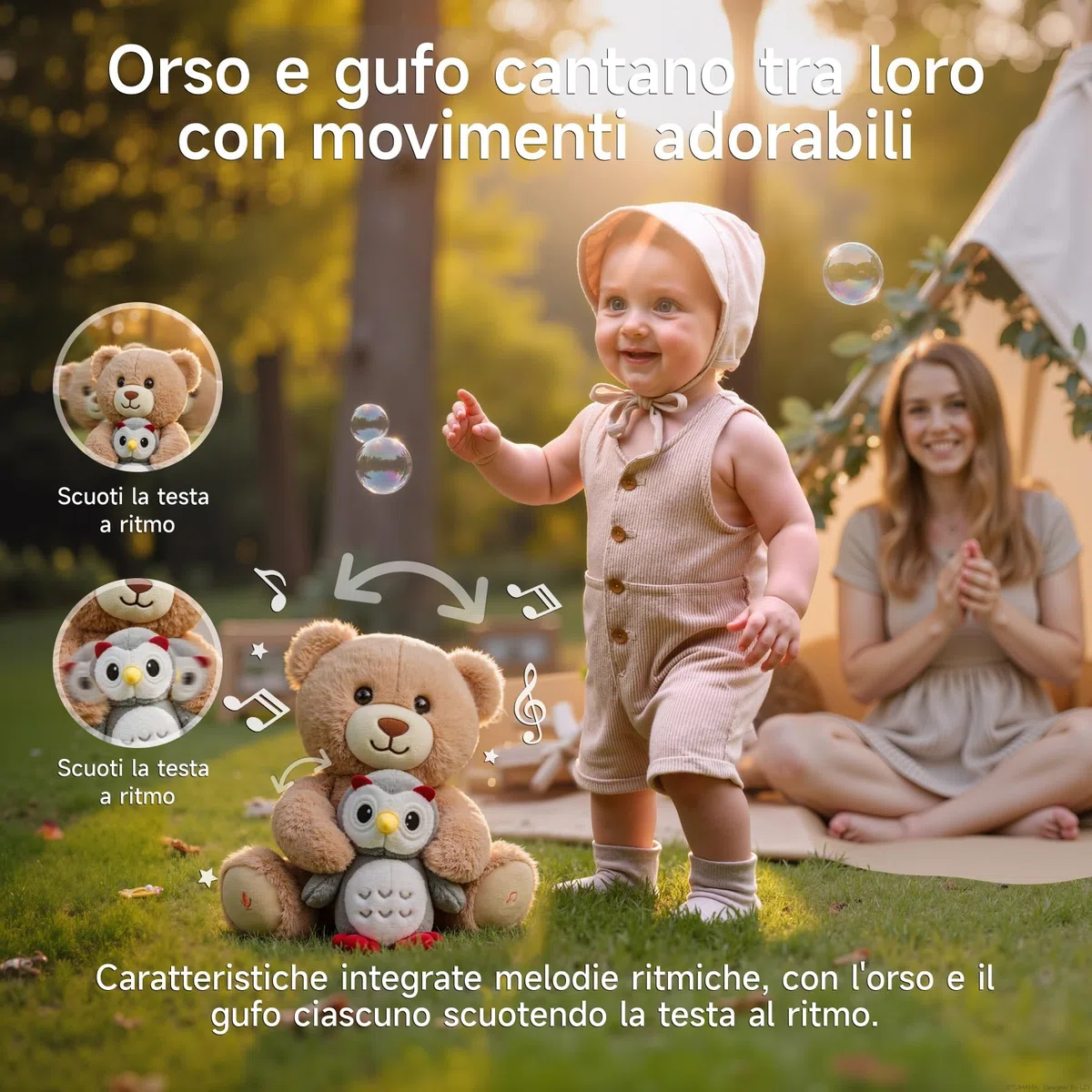 Orso Peluche Musicale Parlante Interattivo con Registra e Ripeti, Giocattolo Morbido per Bambini, Regalo per Neonati