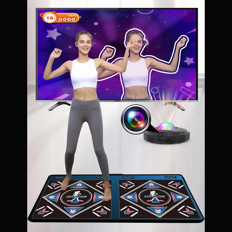 Tappeto da ballo elettronico musicale HDMI con fotocamera,650 brani,scheda di memoria da 64GB,81 video musicali,1000 giochi,per giocatore singolo e doppio,un regalo di lusso per ragazzi e ragazze