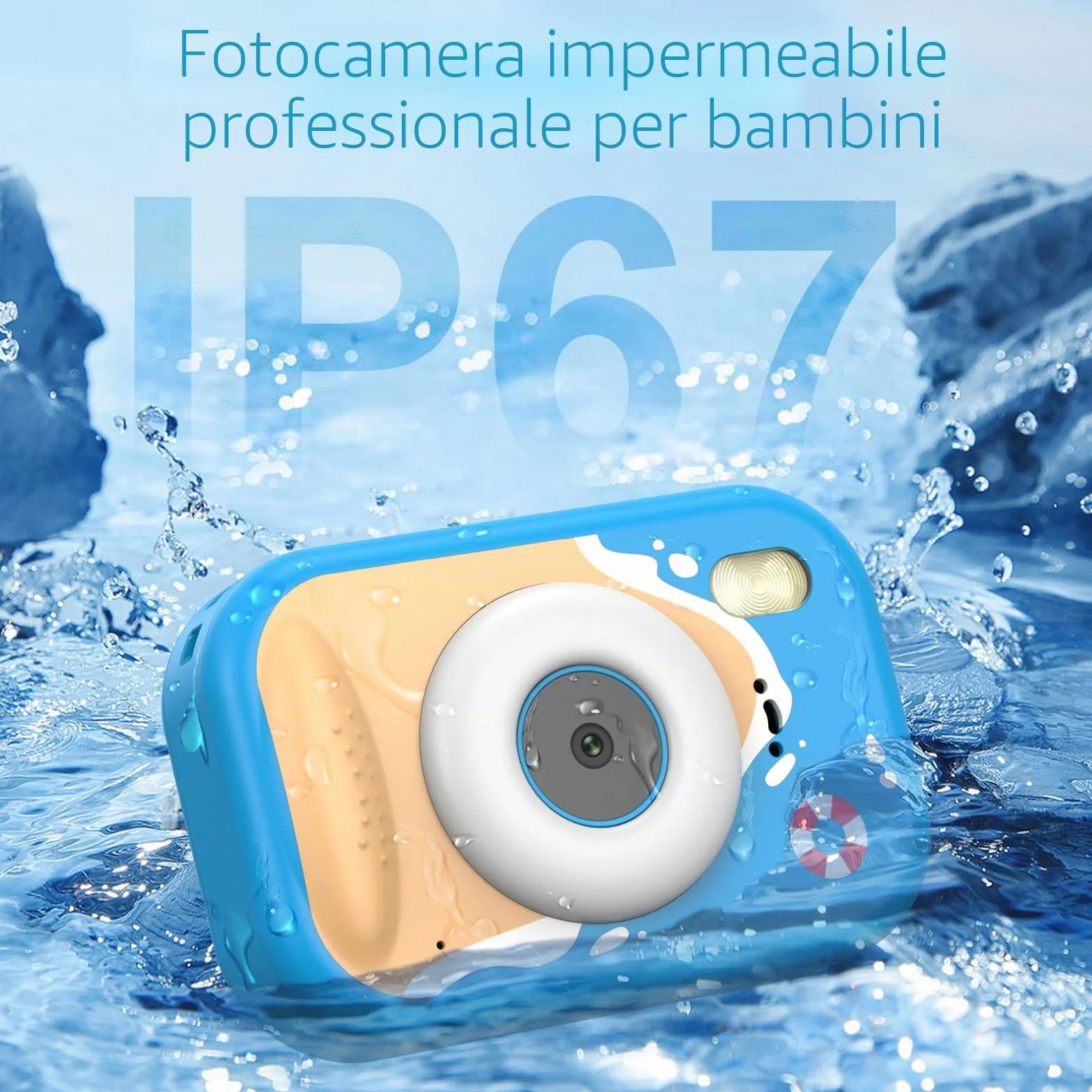 Macchina Fotografica Bambini, Fotocamera Impermeabile Bambini 48MP 1080P Macchina Fotografica Digitale Subacquea con 2,4 Pollici Schermo, 32GB Scheda, Flash LED, Regalo per Bambina e Bambino 3-12 Anni