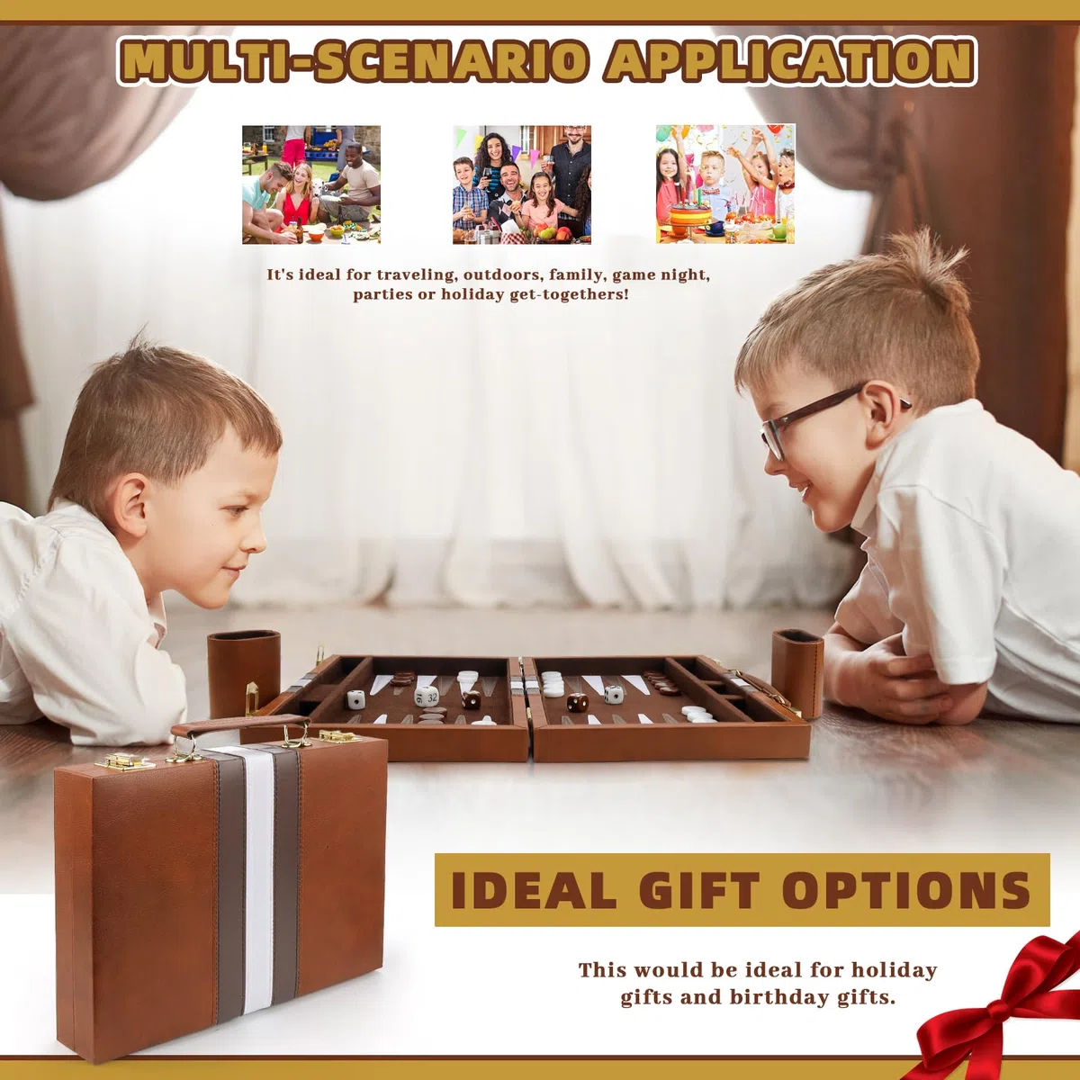 Backgammon, Set da viaggio in legno con custodia in pelle di alta qualità, Portatile, 2 giocatori, Età: 8+, Per tutte le età