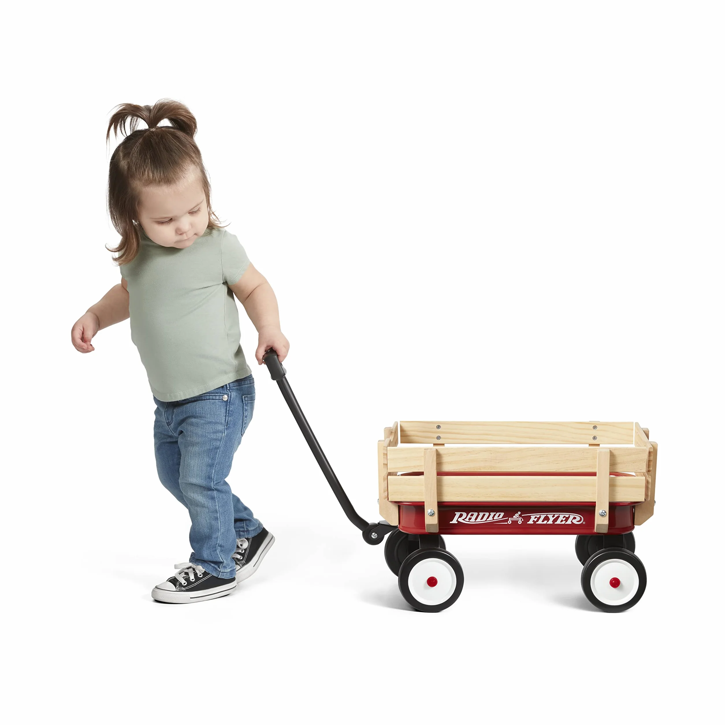 Radio Flyer Il mio primo carretto in acciaio e legno, Carretto giocattolo bambini rosso, Per bambini dai 18 mesi